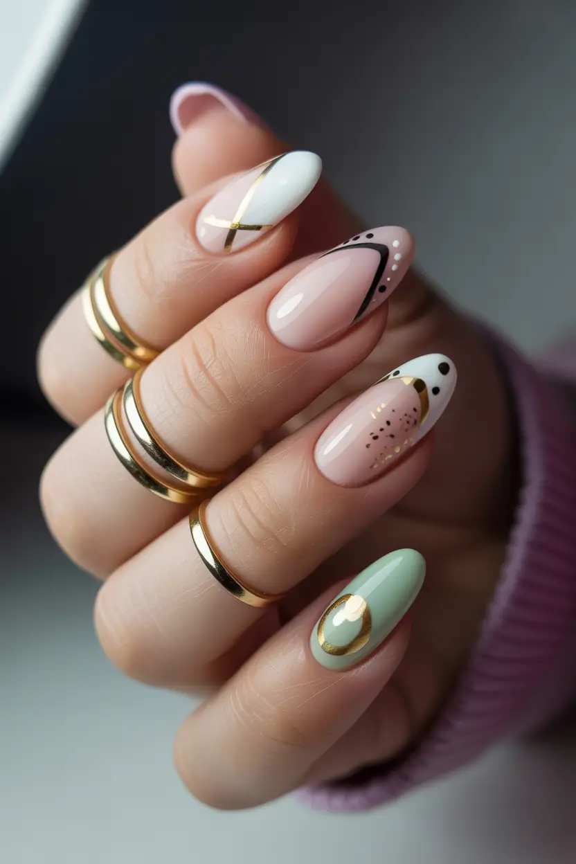 spring nail colors 2026 Soft Neutrals With Gold Accents