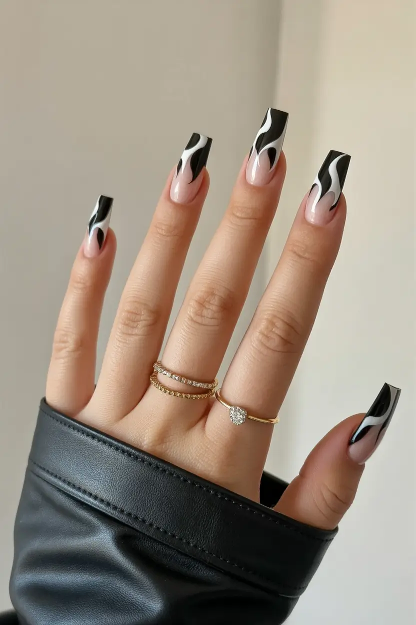 spring nail colors 2026 Graphic Neutrals With a Sharp Edge