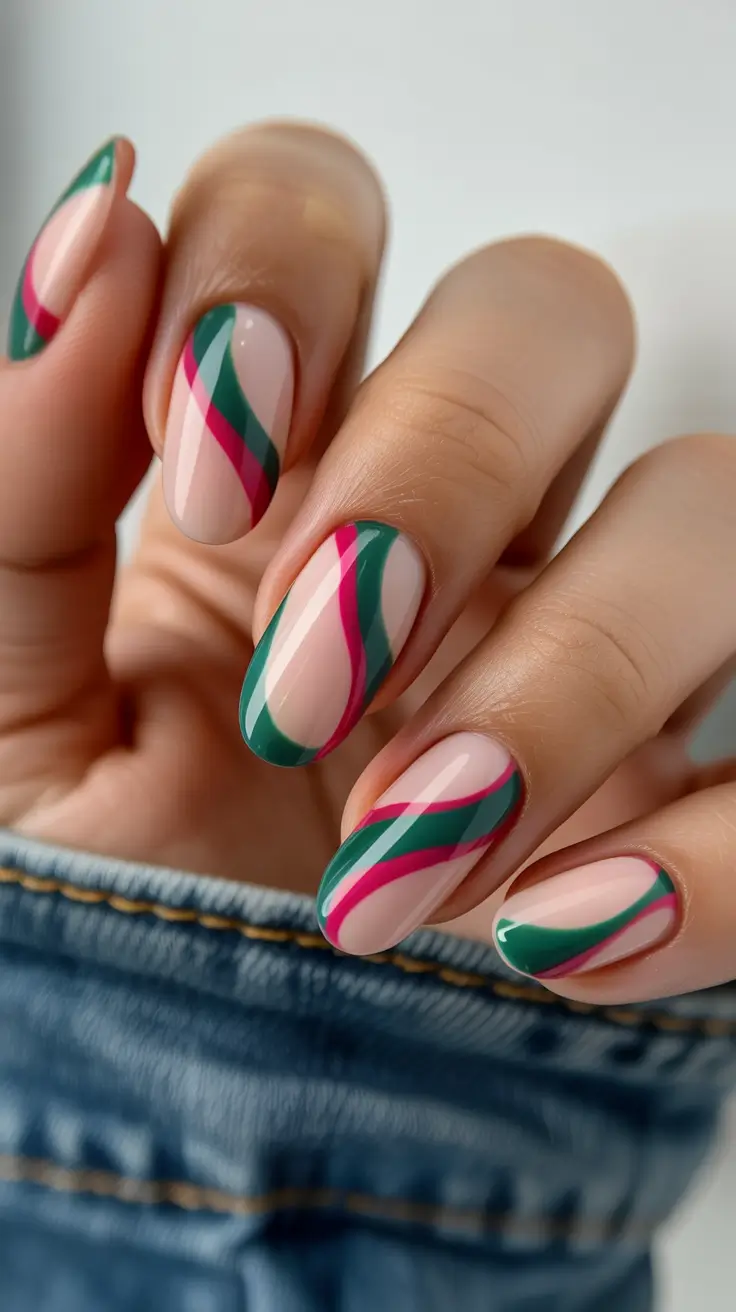 spring nail colors 2026 Ribbon Swirls Over Nude for a Chic Twist