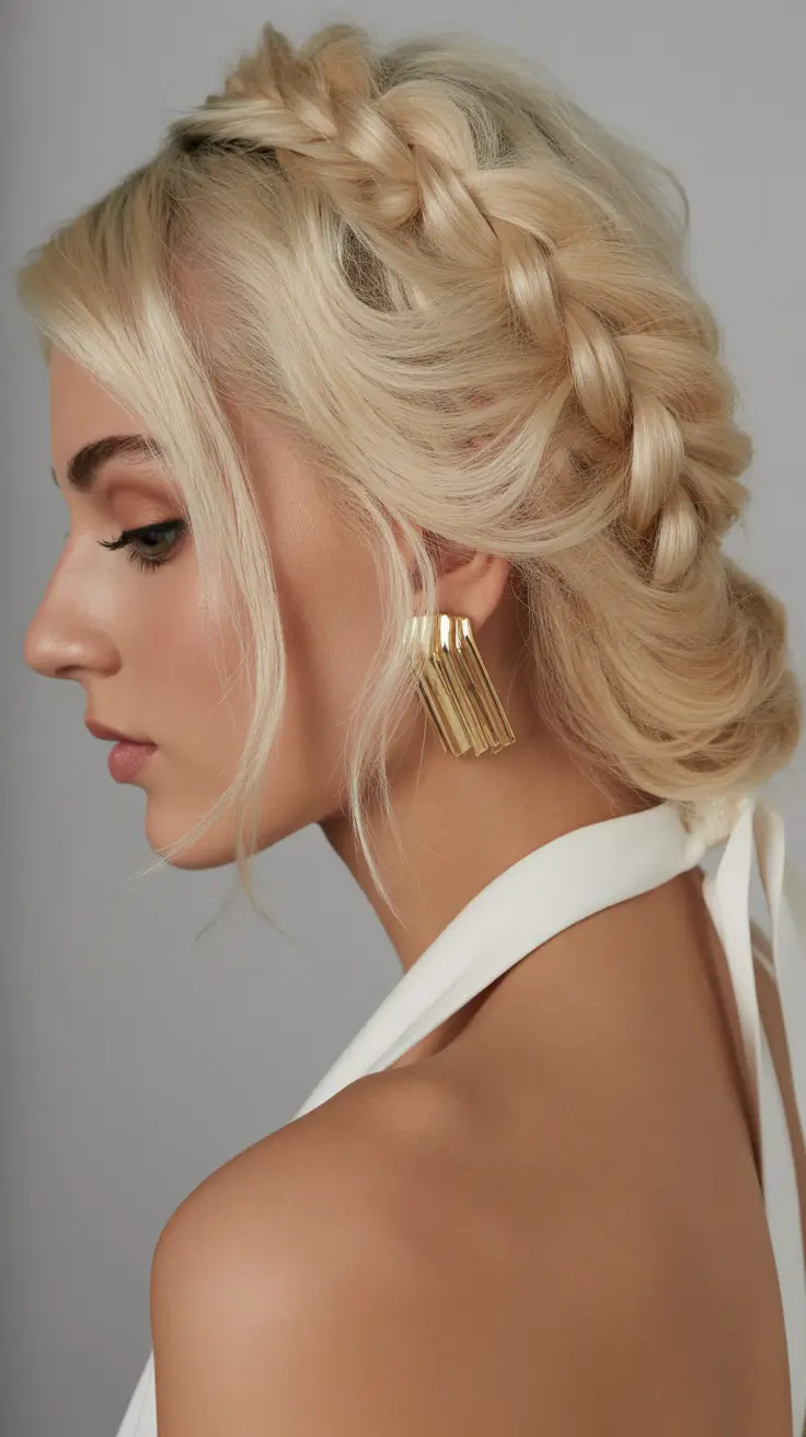 spring wedding hairstyle 2026 Soft Braided Side Updo with Modern Elegance