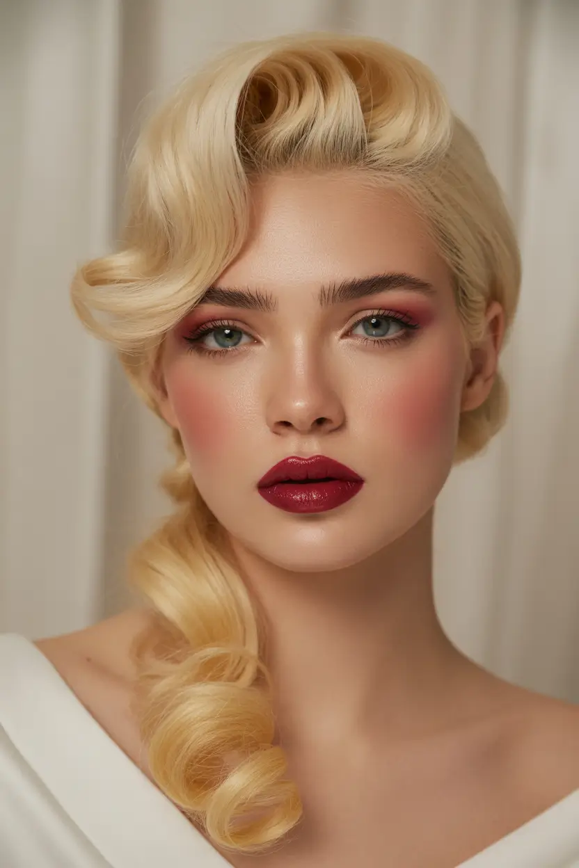 spring wedding hairstyle 2026 Vintage Hollywood Waves With a Boho Twist