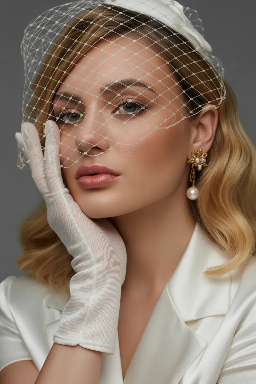 spring wedding hairstyle 2026 Vintage Inspired Bob with Birdcage Veil