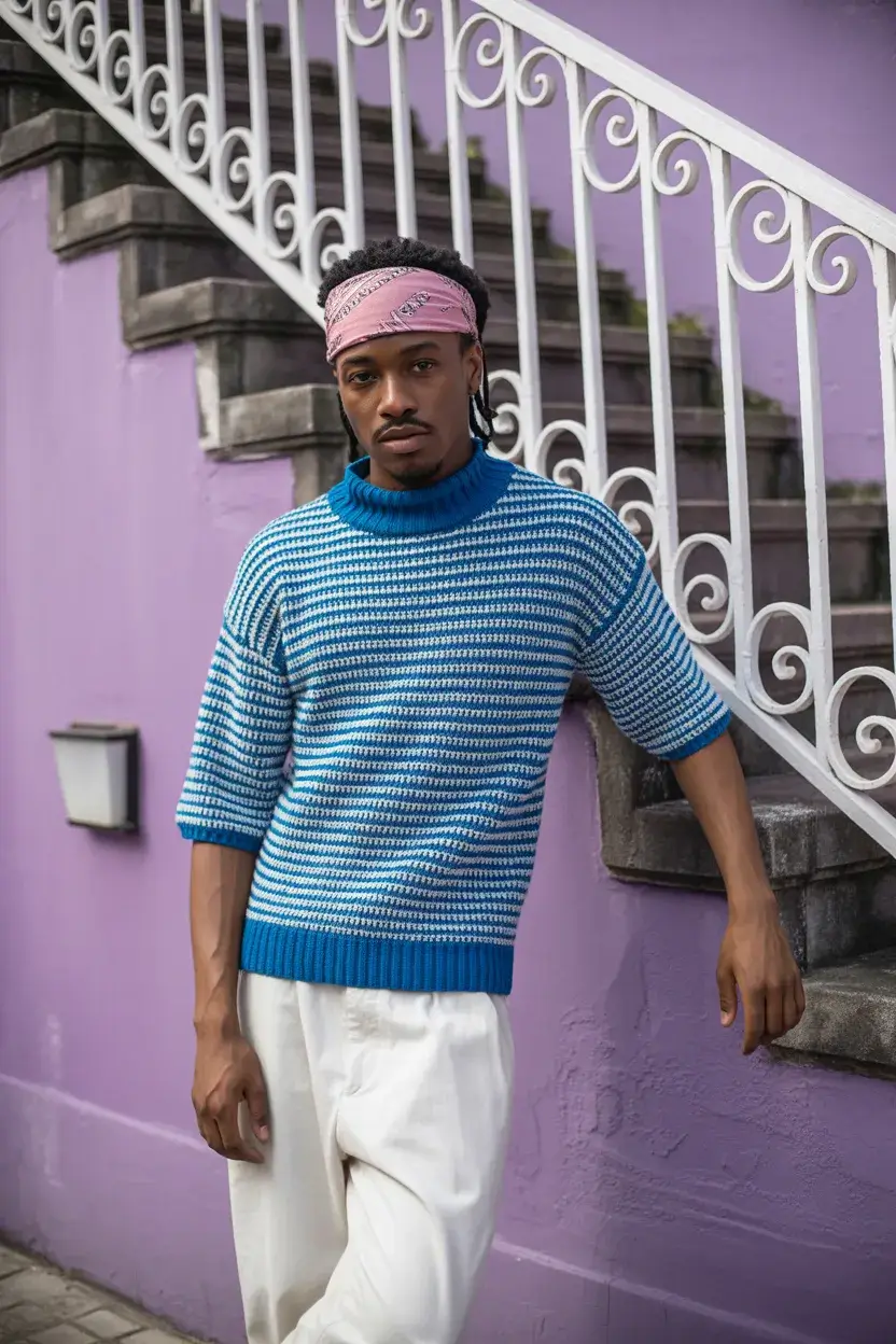 casual summer outfits men 2026 Colorful Knit Statement with Relaxed Tailoring