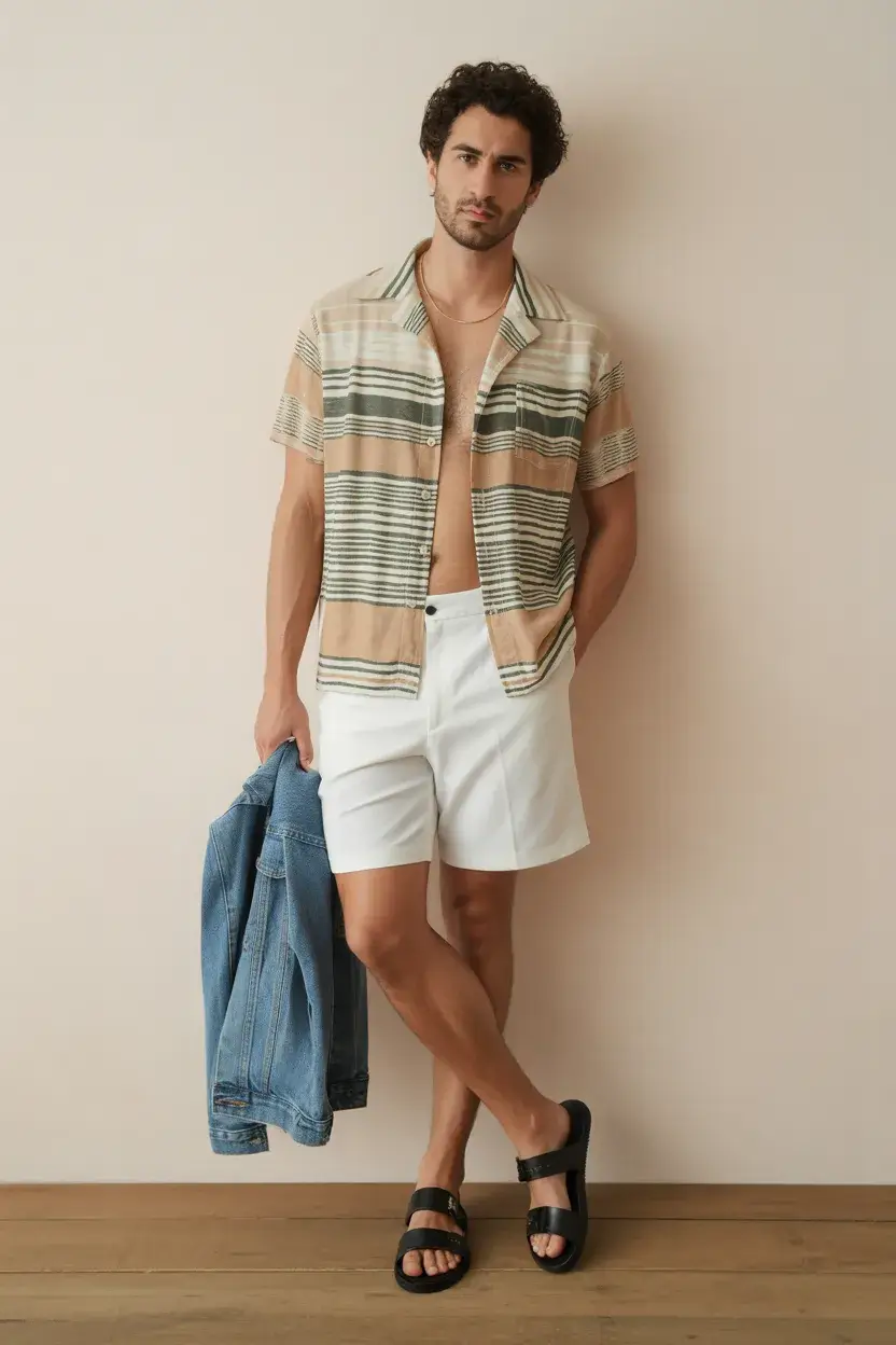 casual summer outfits men 2026 Relaxed Stripes and Modern Vintage Energy