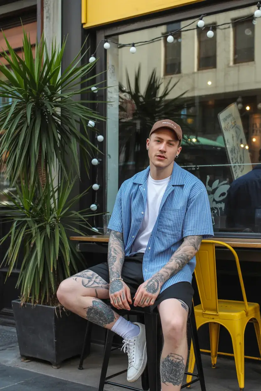 casual summer outfits men 2026 Relaxed Cafe Street Style with Soft Layers