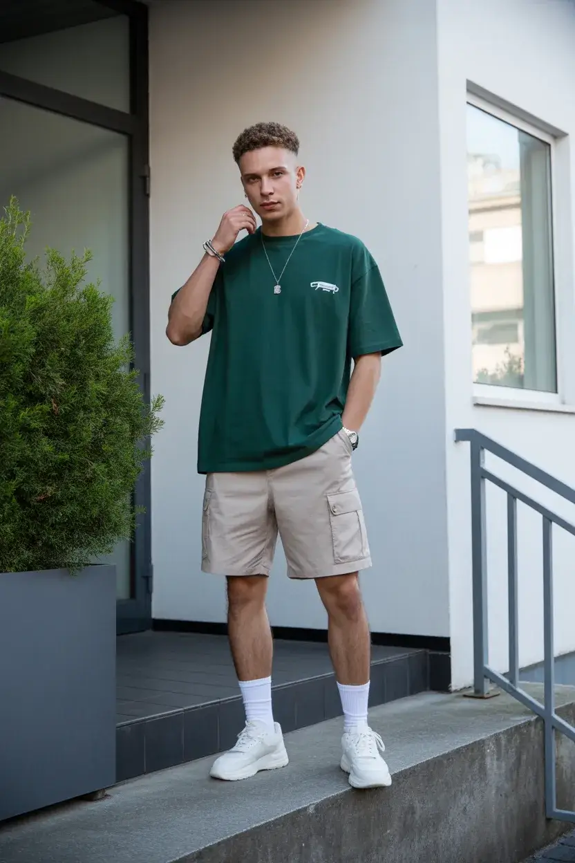 casual summer outfits men 2026 Clean Streetwear Balance with Utility Shorts