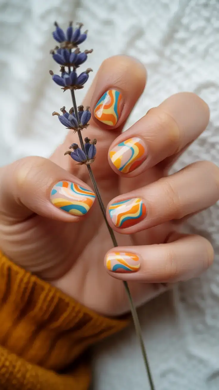 chic pretty spring nails 2026 Retro Swirl Art for Fun Spring Nail Inspiration