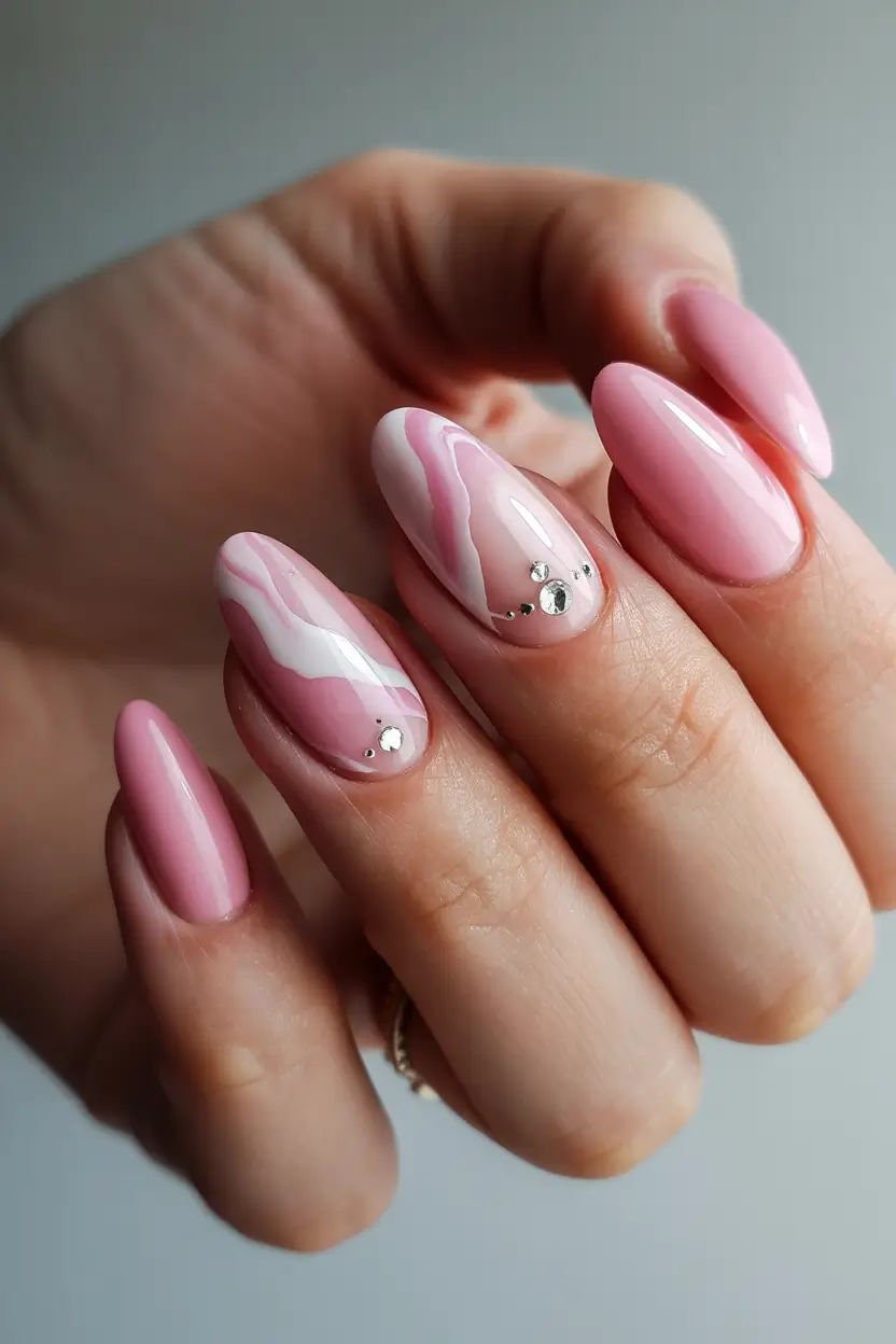 chic pretty spring nails 2026 Soft Pink Marble Spring Nails