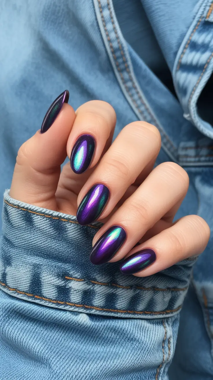 chic pretty spring nails 2026 Iridescent Purple Chrome Spring Nails
