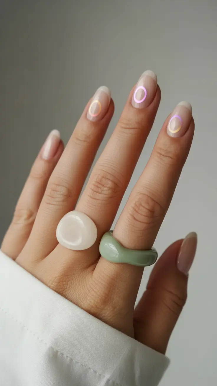 chic pretty spring nails 2026 Minimal pastel circle nails for modern spring style
