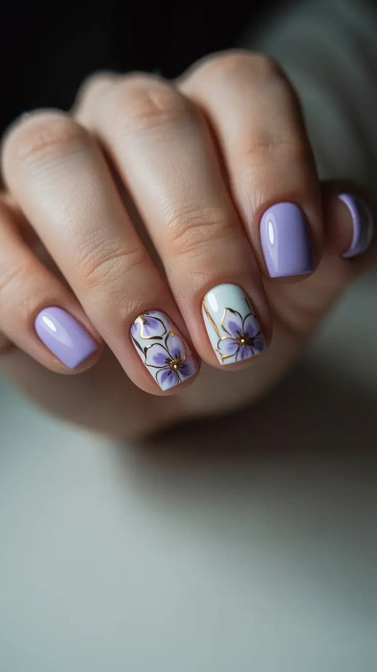 chic pretty spring nails 2026 Soft lavender floral spring nails