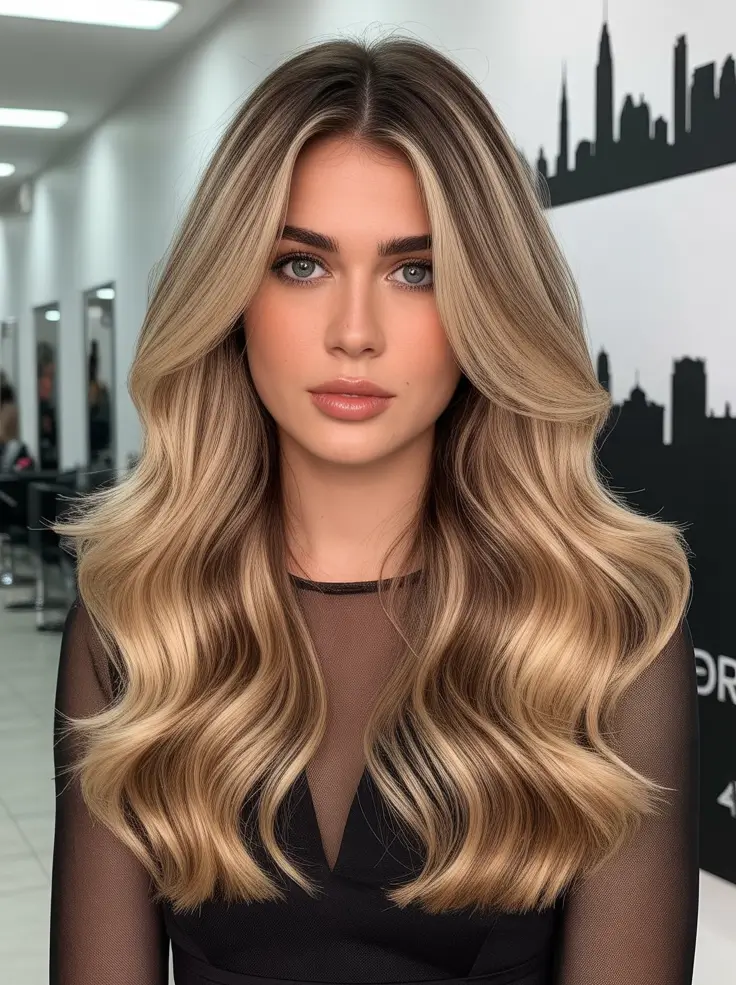 spring dark brown hair color 2026 Golden Brunette Balayage with Face Framing Highlights