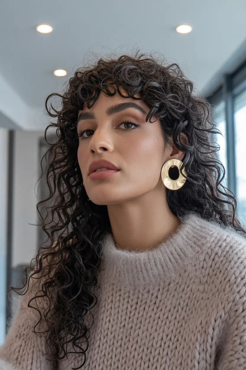 spring dark brown hair color 2026 Soft Natural Curly Brunette with Dark Chocolate Depth