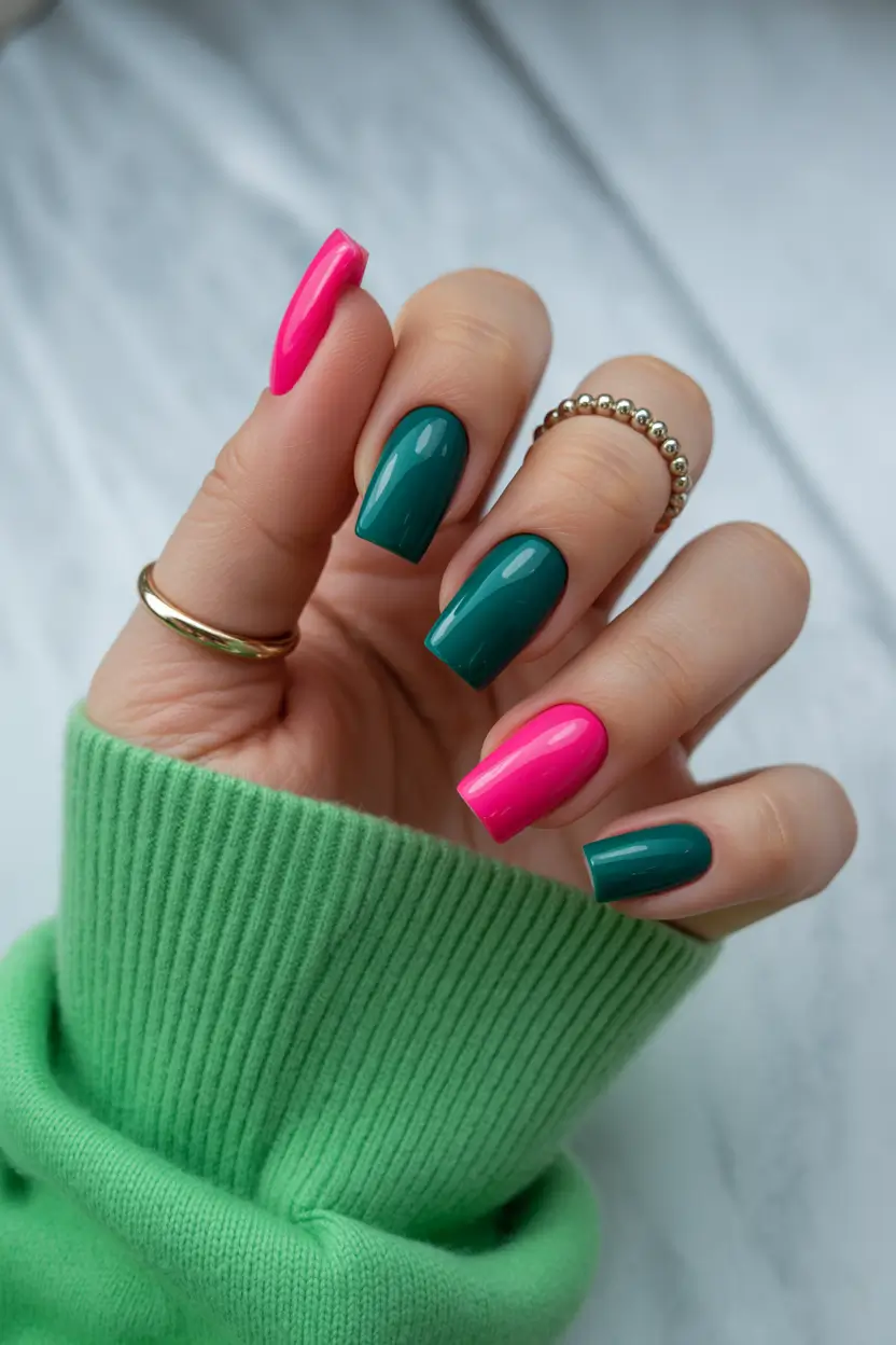 Chic Spring Nails Square 2026 pink and green square nails