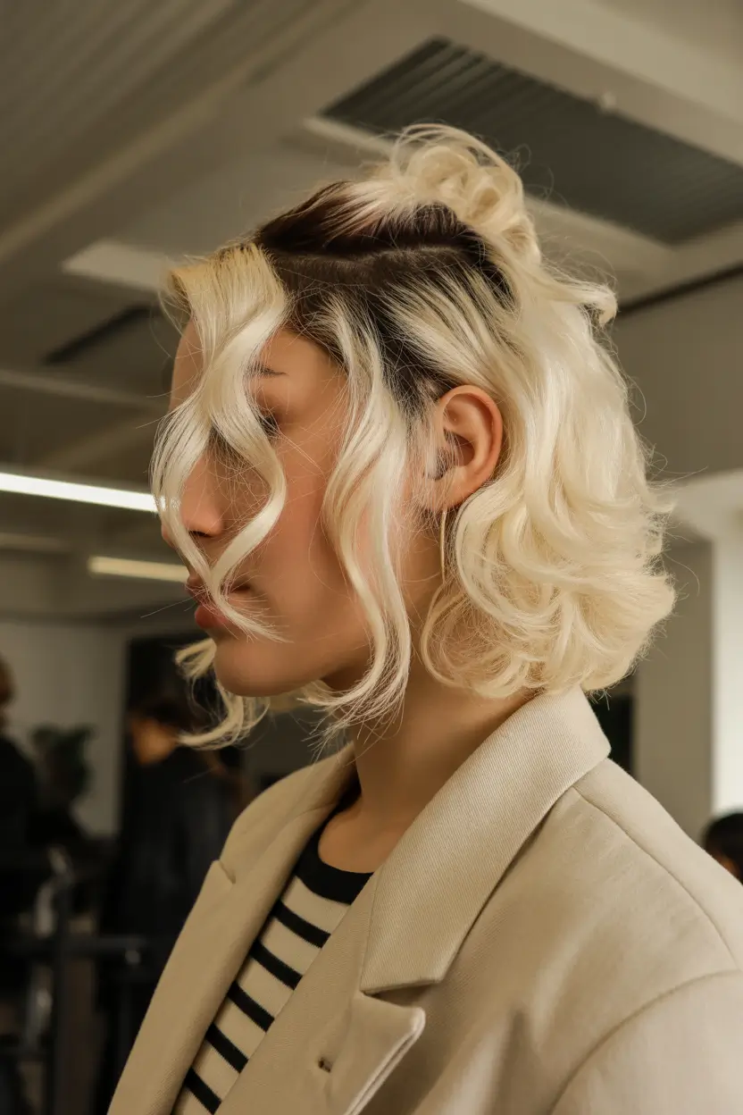 spring wavy hairstyle 2026 platinum half up waves