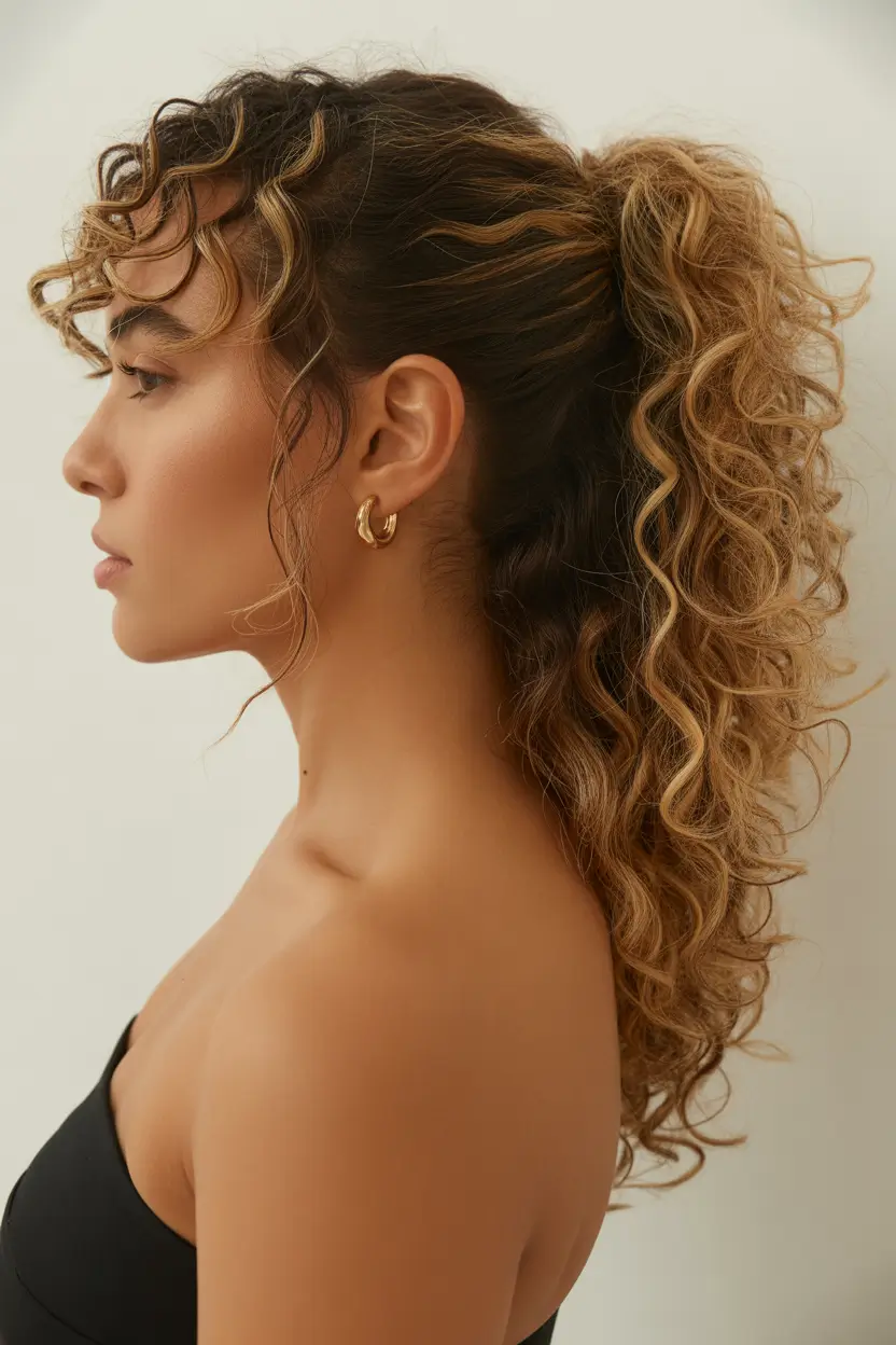 spring wavy hairstyle 2026 Playful Curly Ponytail With Face-Framing Waves