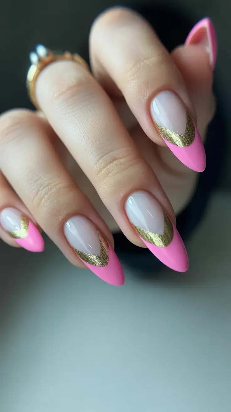 cute easter nail art ideas 2026 Pink Easter French Tips with Gold Accent