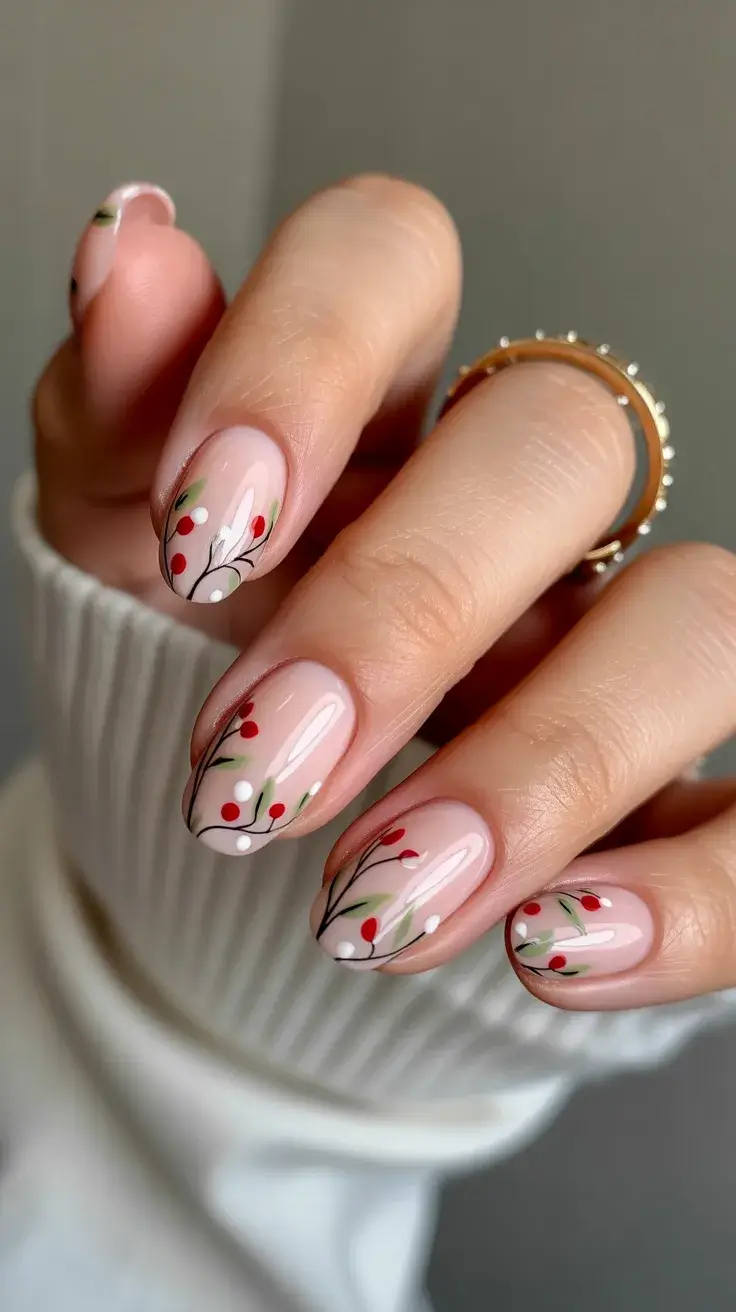 cute easter nail art ideas 2026 Minimal Berry Branch Spring Nail Art
