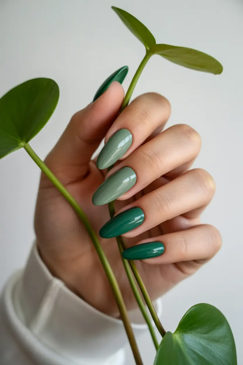 Cute Spring Long Nails 2026 soft botanical green manicure