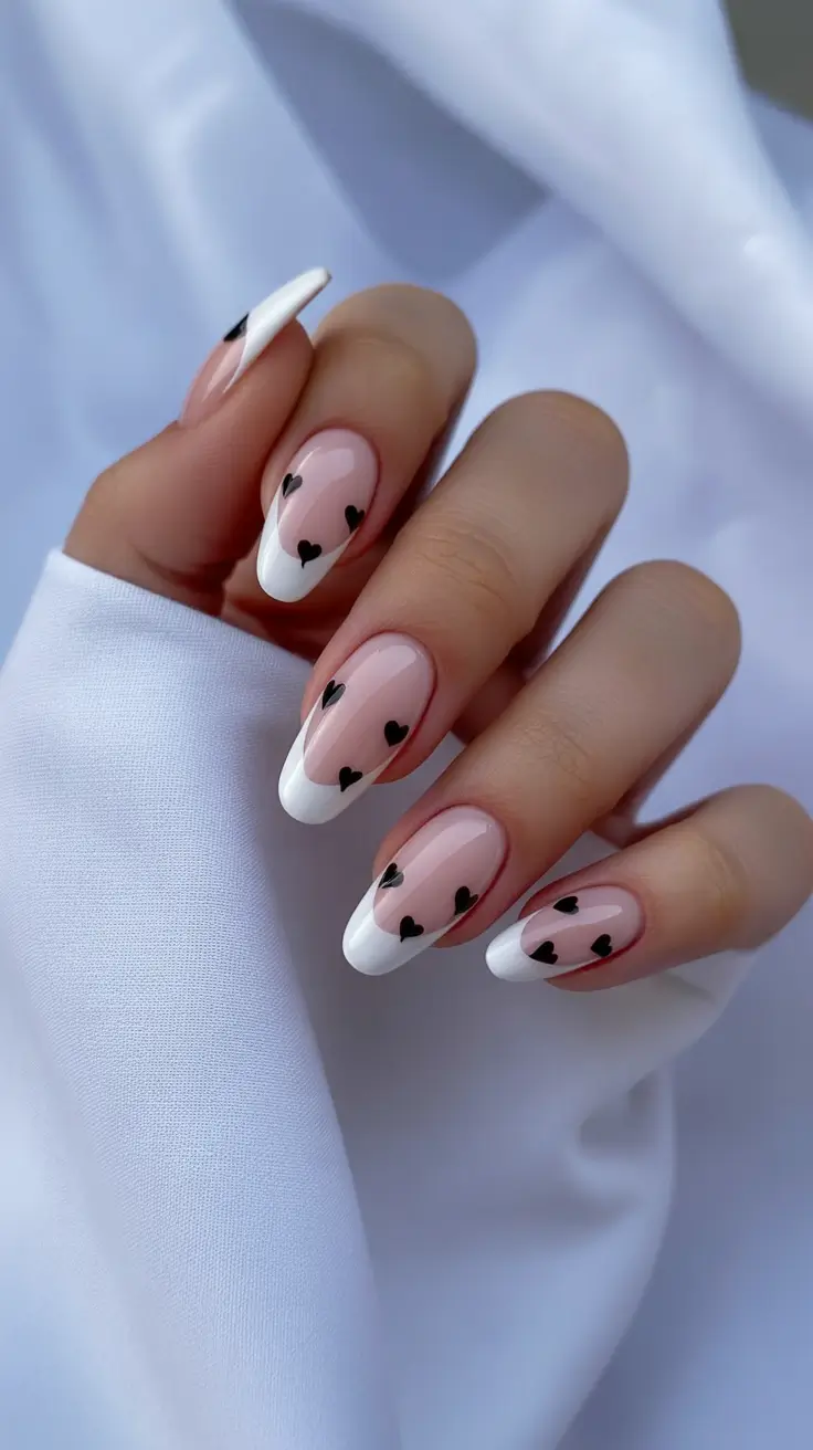 Cute Spring Long Nails 2026 heart french tip nail art