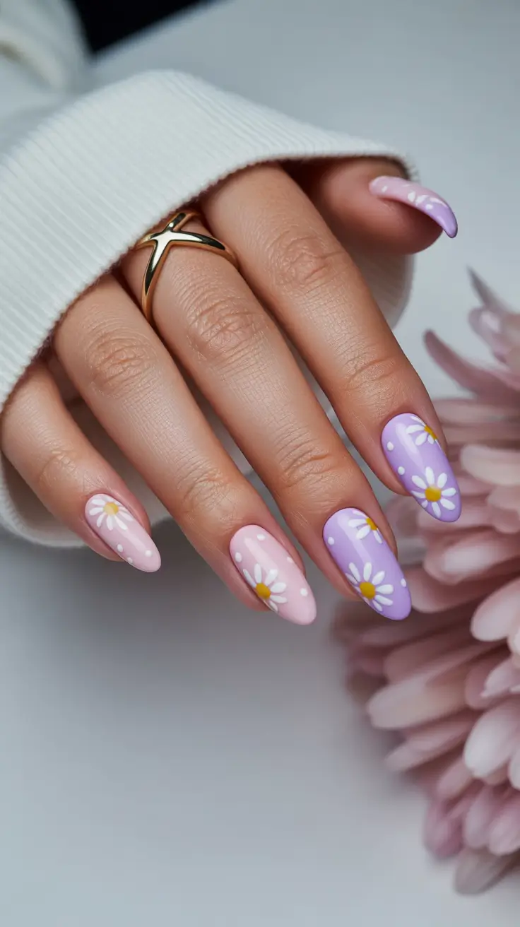 Cute Spring Nails For Pale Skin 2026 Lavender Daisy Nails That Brighten Pale Spring Skin
