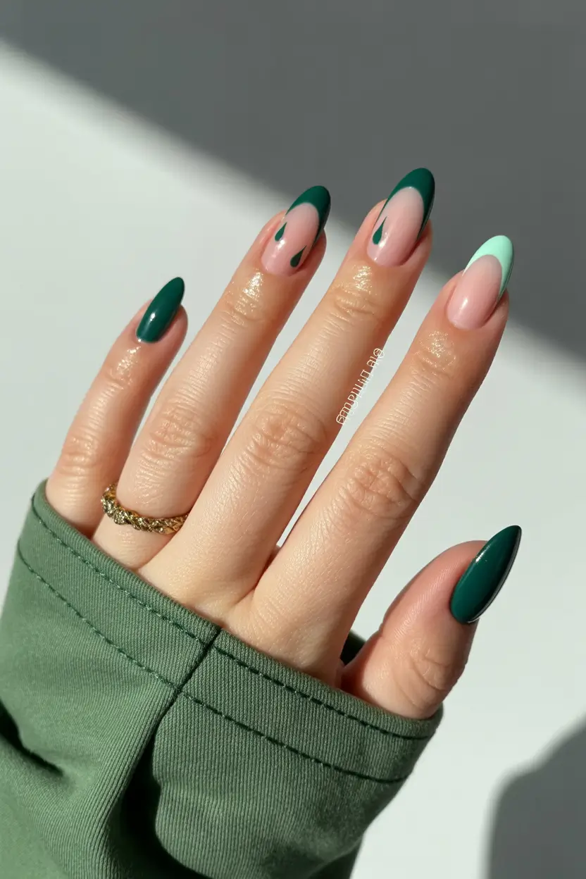 Cute Spring Nails For Pale Skin 2026 Deep Emerald French Nails With Soft Mint Tips