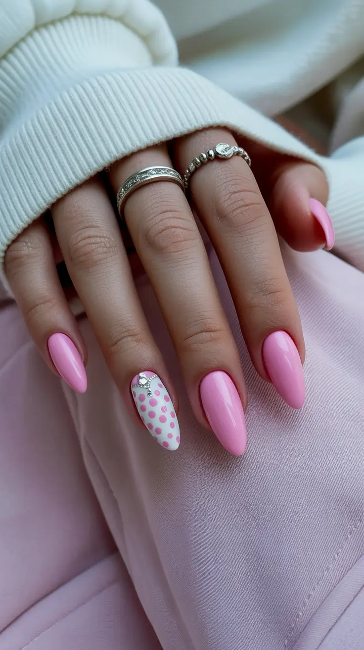 Cute Spring Nails For Pale Skin 2026 Playful Pink Polka Dot Nails That Pop on Fair Skin