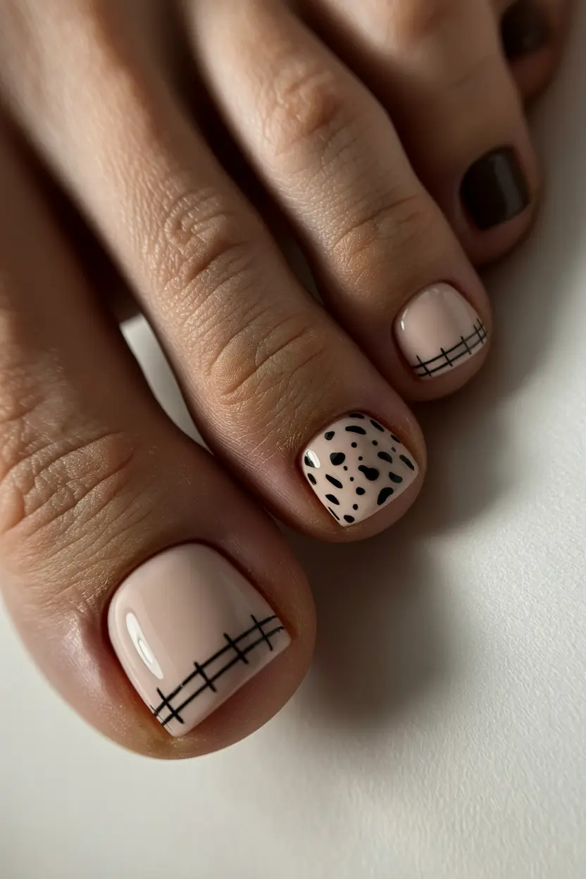 Cute Spring Toe Nail Color Ideas 2026 Soft Nude Pedicure With Graphic Minimal Lines