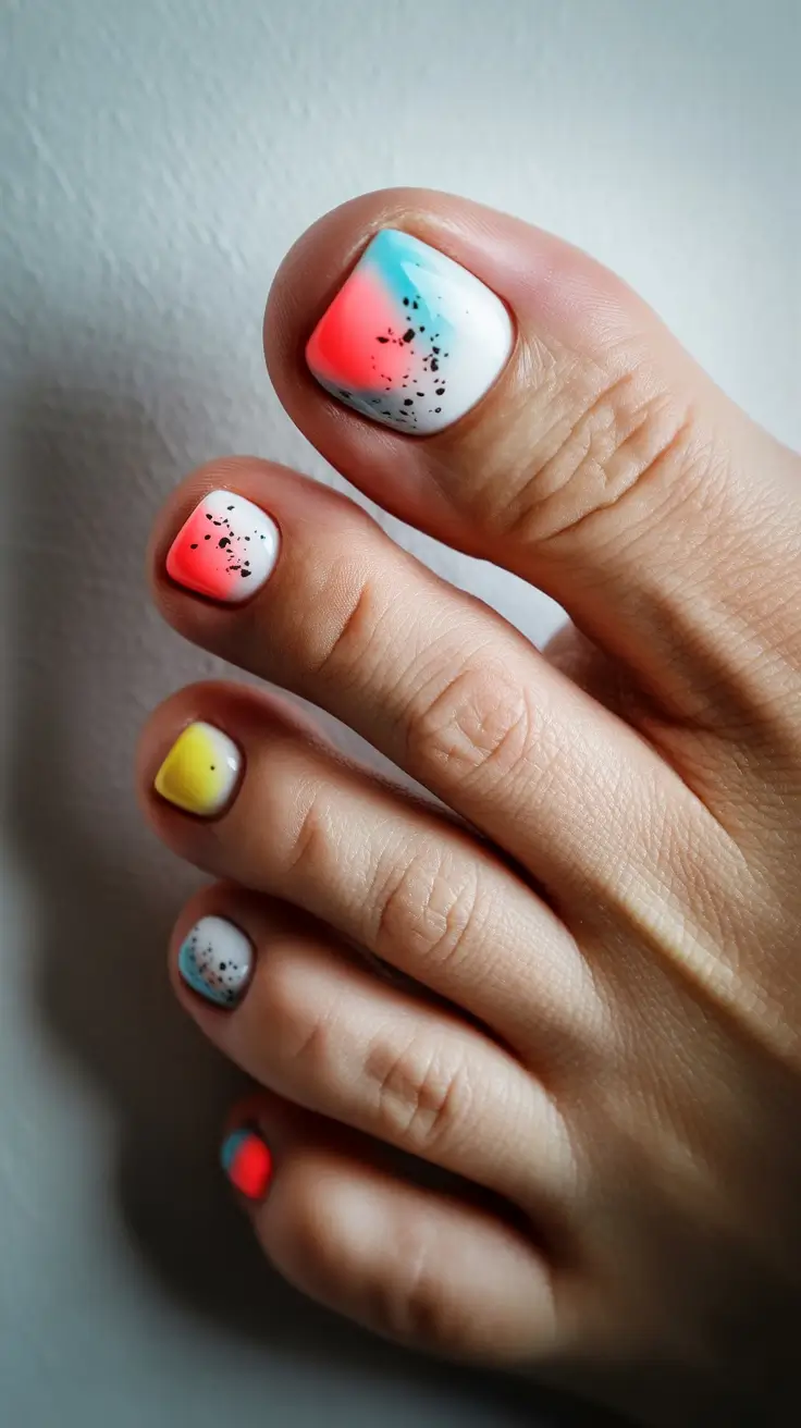 Cute Spring Toe Nail Color Ideas 2026 Soft Neon Fade Pedicure With Speckled Details