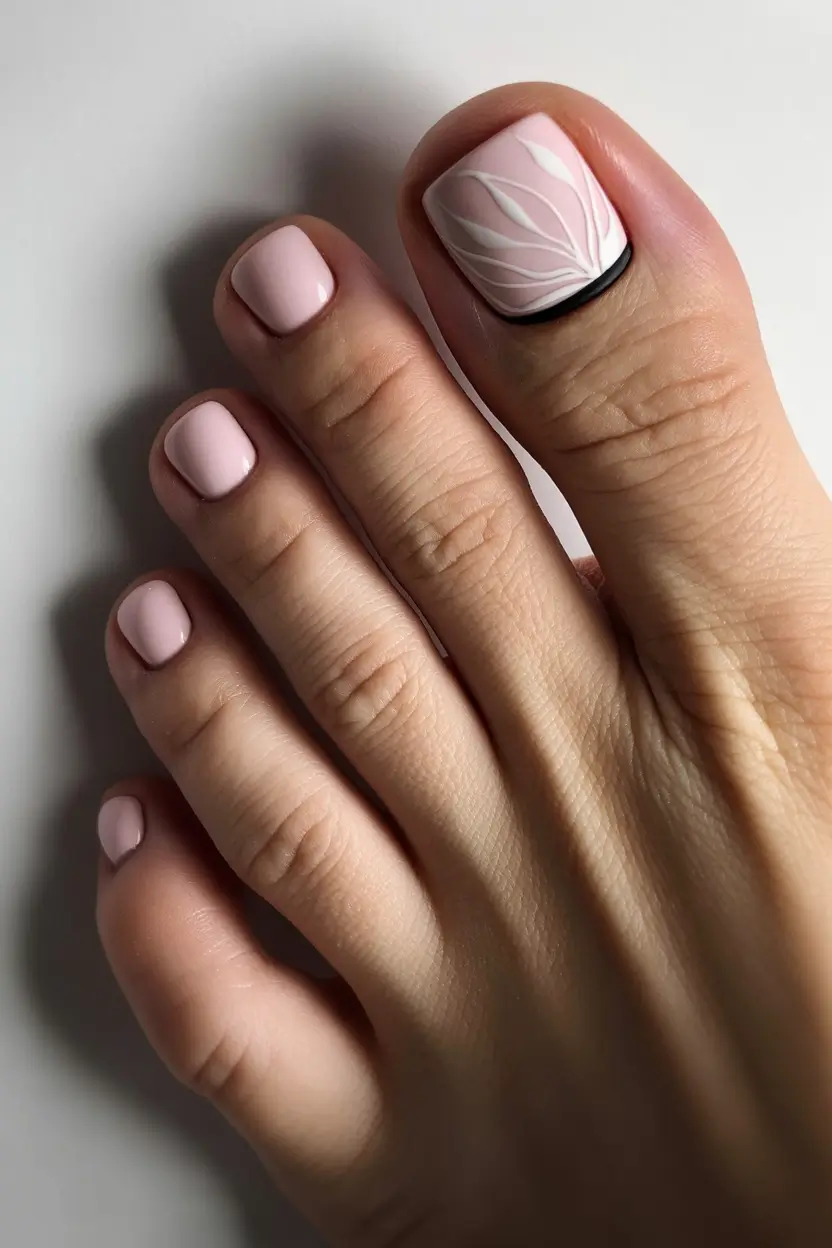 Cute Spring Toe Nail Color Ideas 2026 Minimal Blush Pink Pedicure With Elegant Line Art