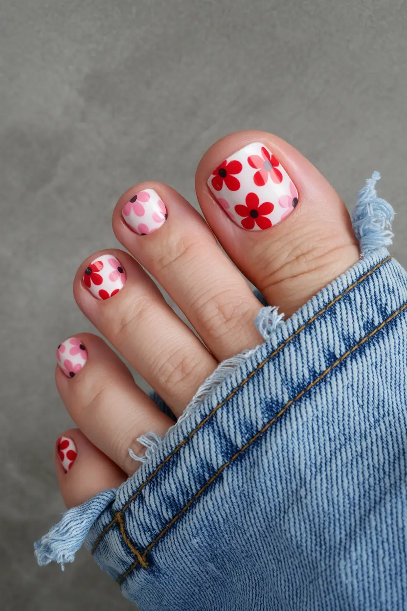 spring toe nail color 2026 Retro Daisy Pedicure That Feels Like Sunshine