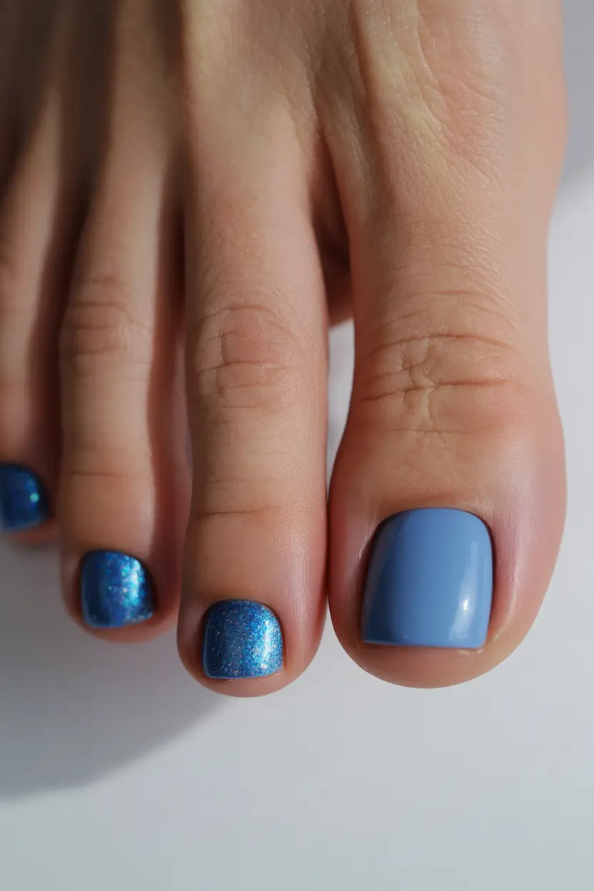 Cute Spring Toe Nail Color Ideas 2026 Fresh Sky Blue And Sparkle Spring Pedicure