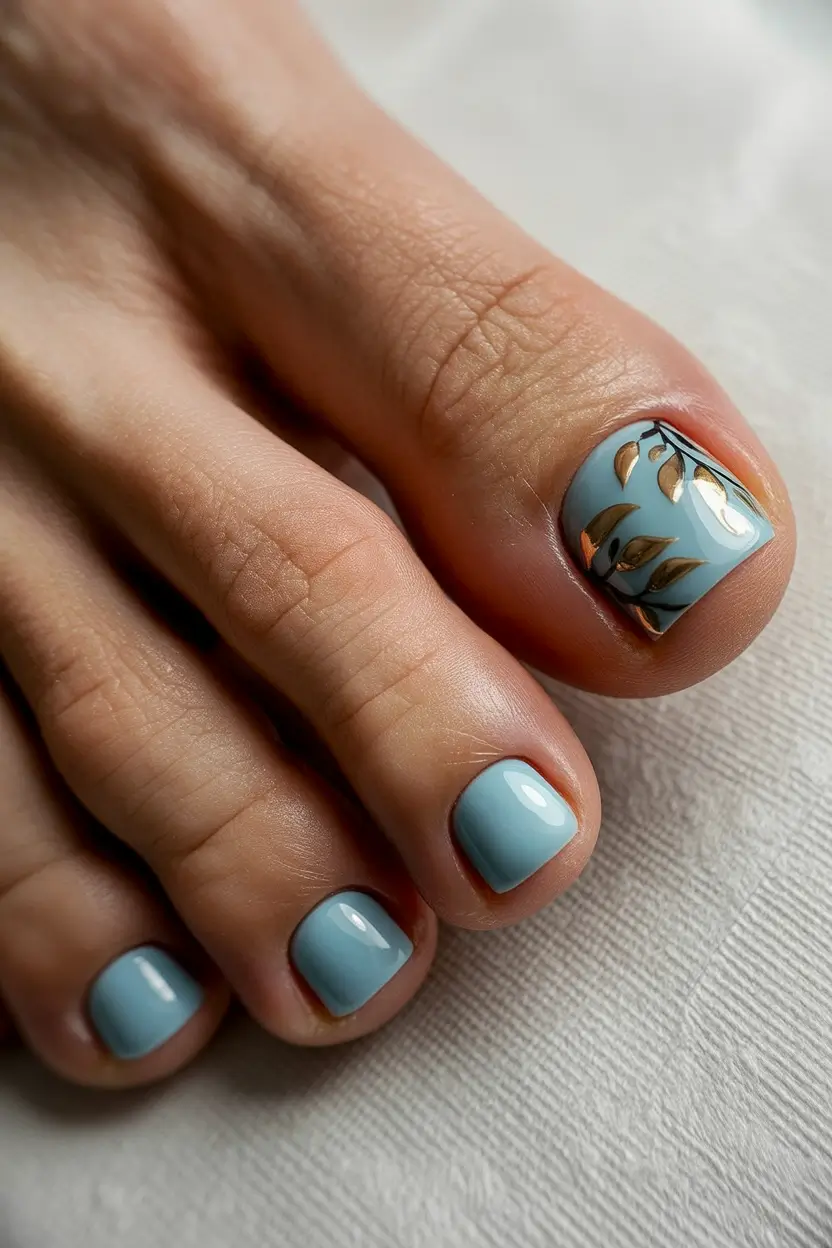 Cute Spring Toe Nail Color Ideas 2026 Delicate Botanical Pedicure With Soft Sage Base