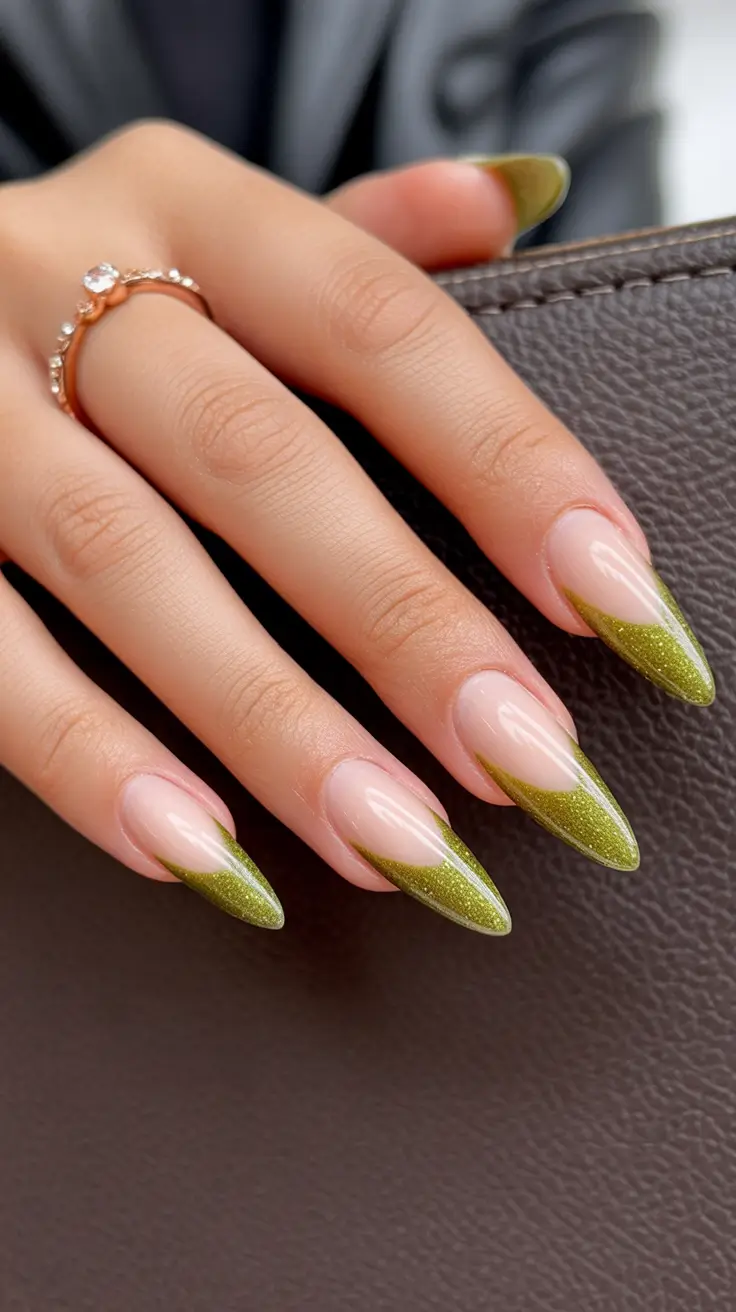 Cute Spring Wedding Nails For 2026 Soft Green French Almond Nails for a Fresh Spring Bride