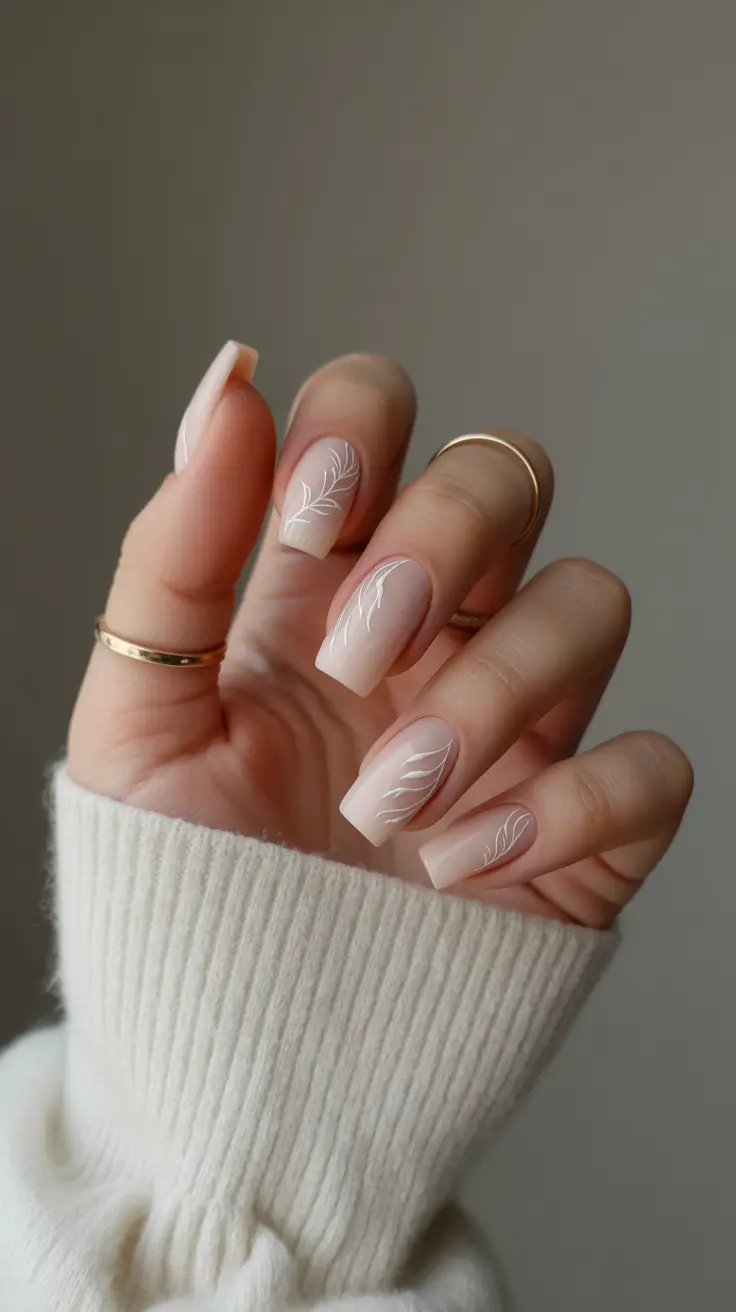 Cute Spring Wedding Nails For 2026 Delicate Botanical Line Art Nails for a Soft Spring Bride