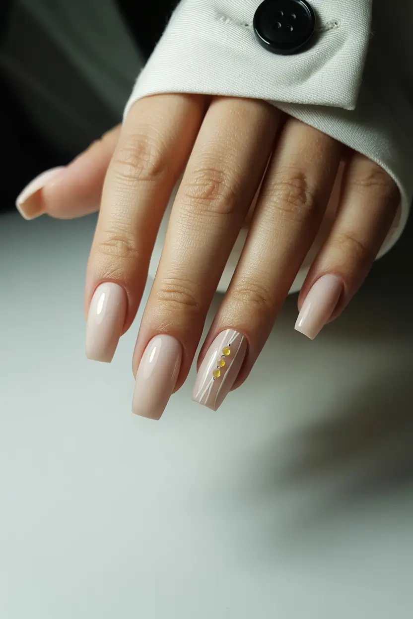 Cute Spring Wedding Nails For 2026 Soft Beige Accent Nails with Minimal Gold Details