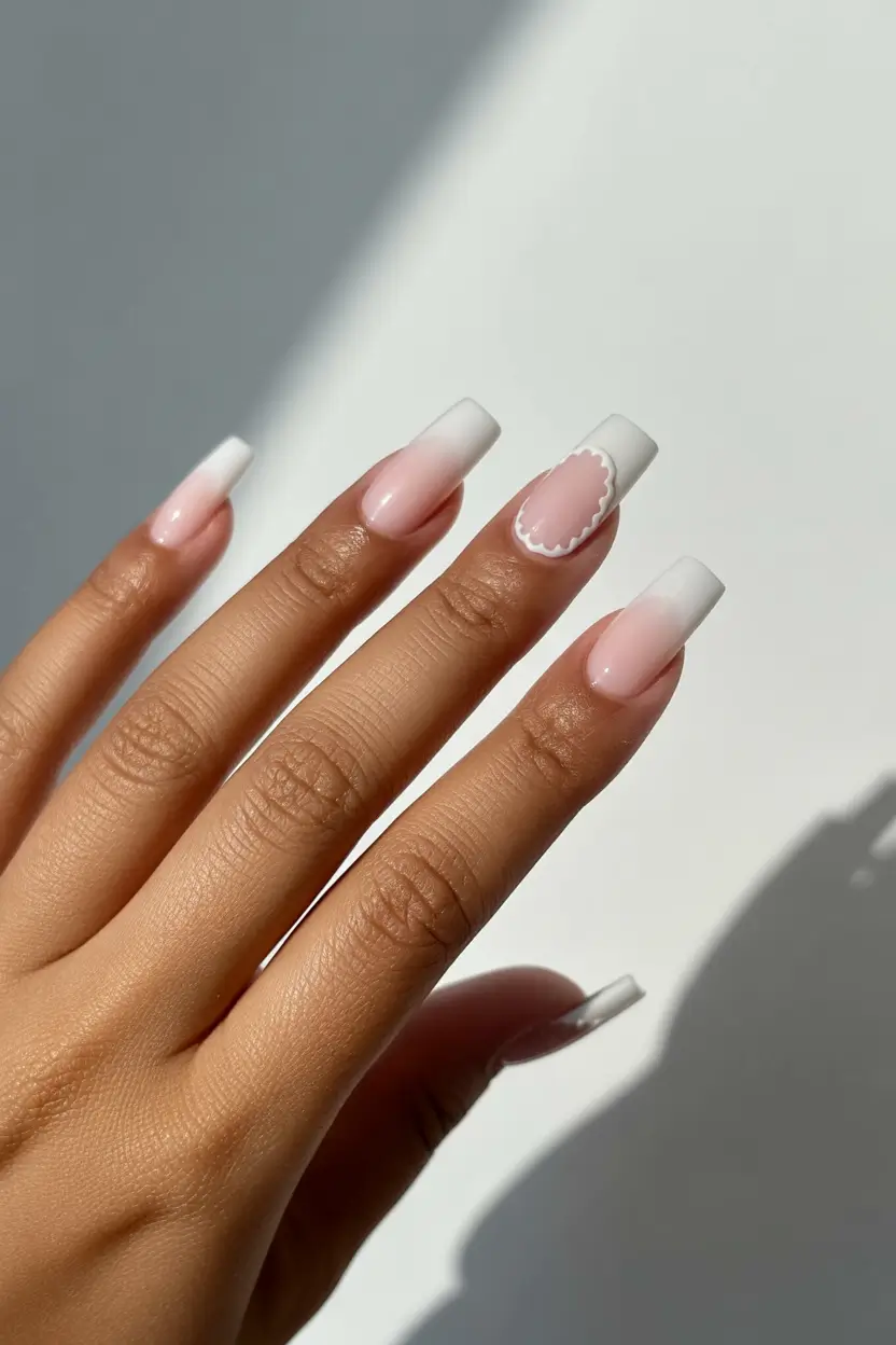 Cute Spring Wedding Nails For 2026 Milky White Ombre With Romantic Detail