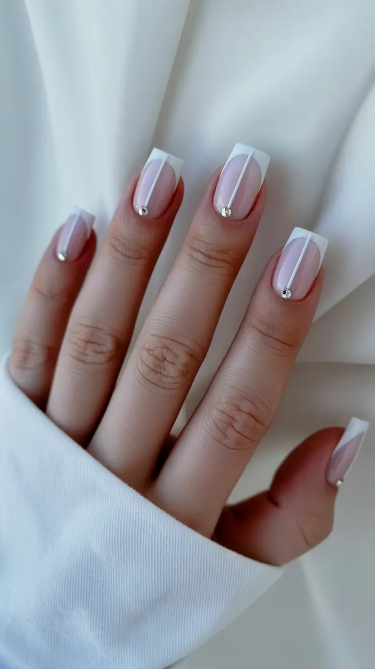 Cute Spring Wedding Nails For 2026 Modern Square Bridal Nails With Minimal Crystal Detail