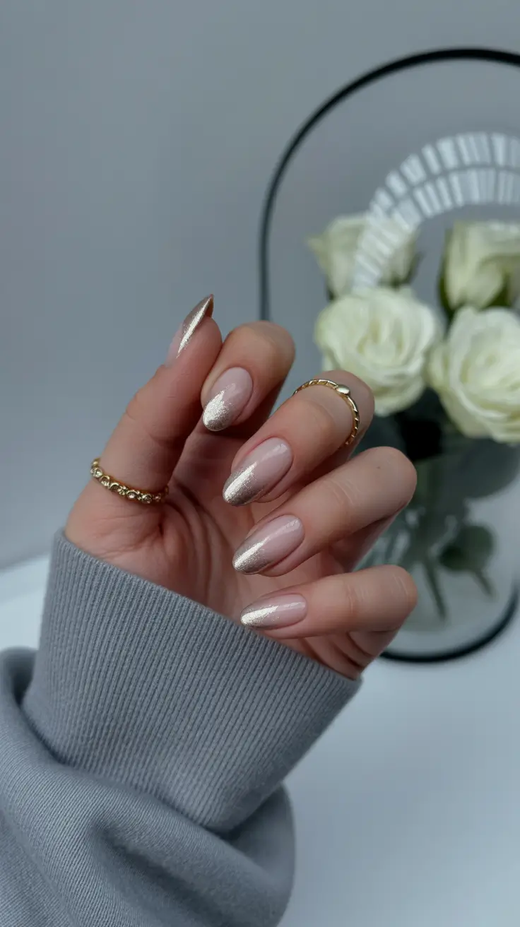 Cute Spring Wedding Nails For 2026 Champagne Chrome Tips for Modern Bridesmaids