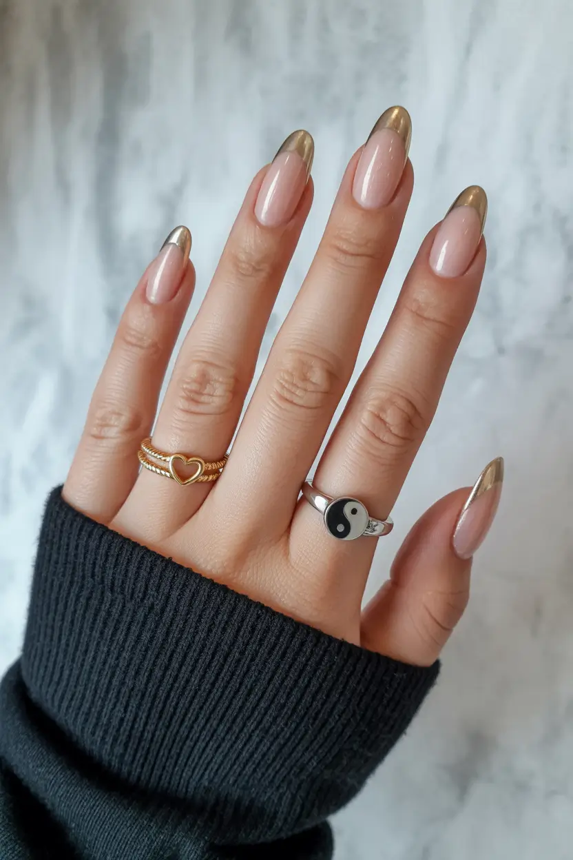 Cute Spring Wedding Nails For 2026 Classic Metallic French for a Classy Wedding Guest Look