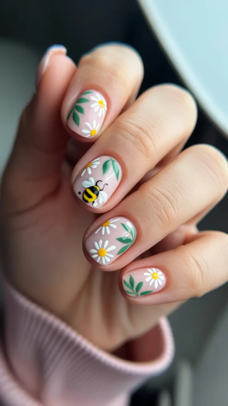 Cute Spring Wedding Nails For 2026 Daisy Art Nails with Playful Spring Energy