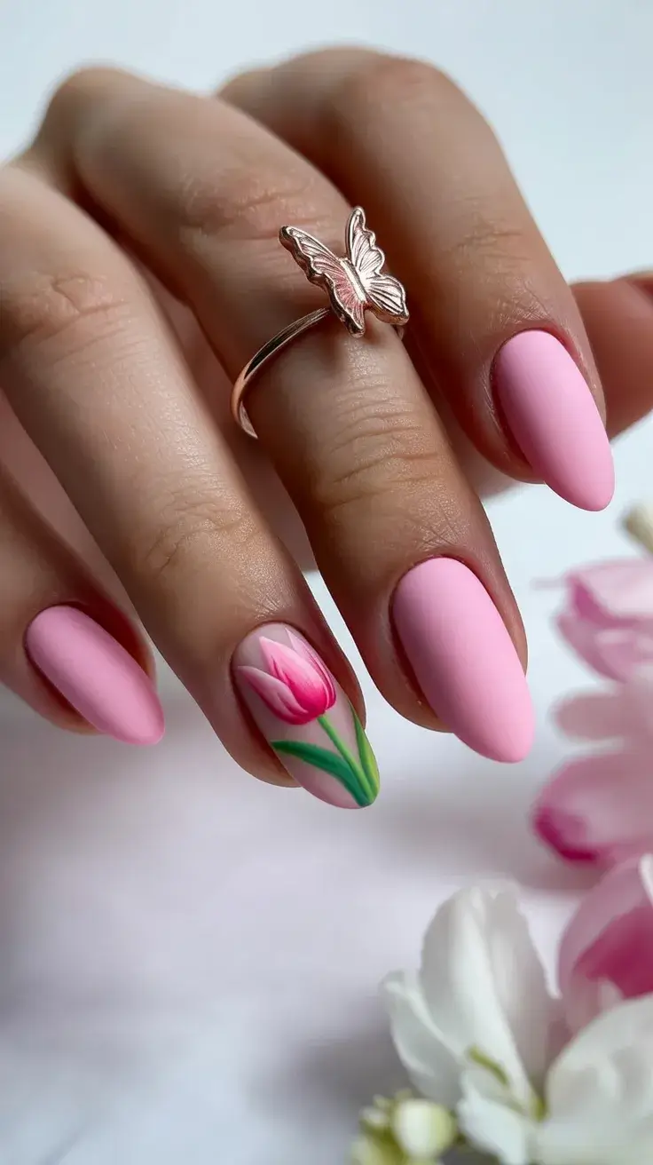 Easter Nails Color Ideas 2026 Soft Pastel Pink Tulip Spring Nails
