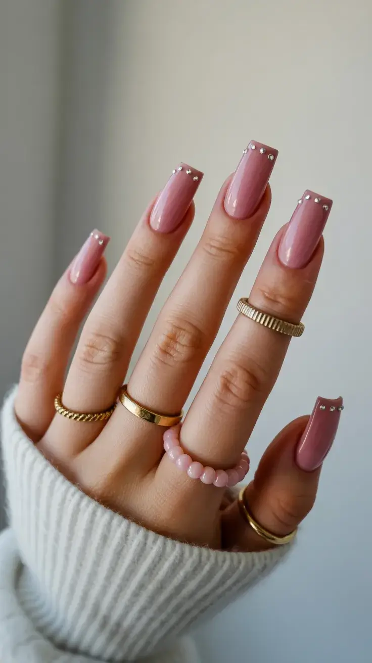 Easter Nails Ideas 2026 Glossy Pink Easter Nails with Minimal Crystal Details