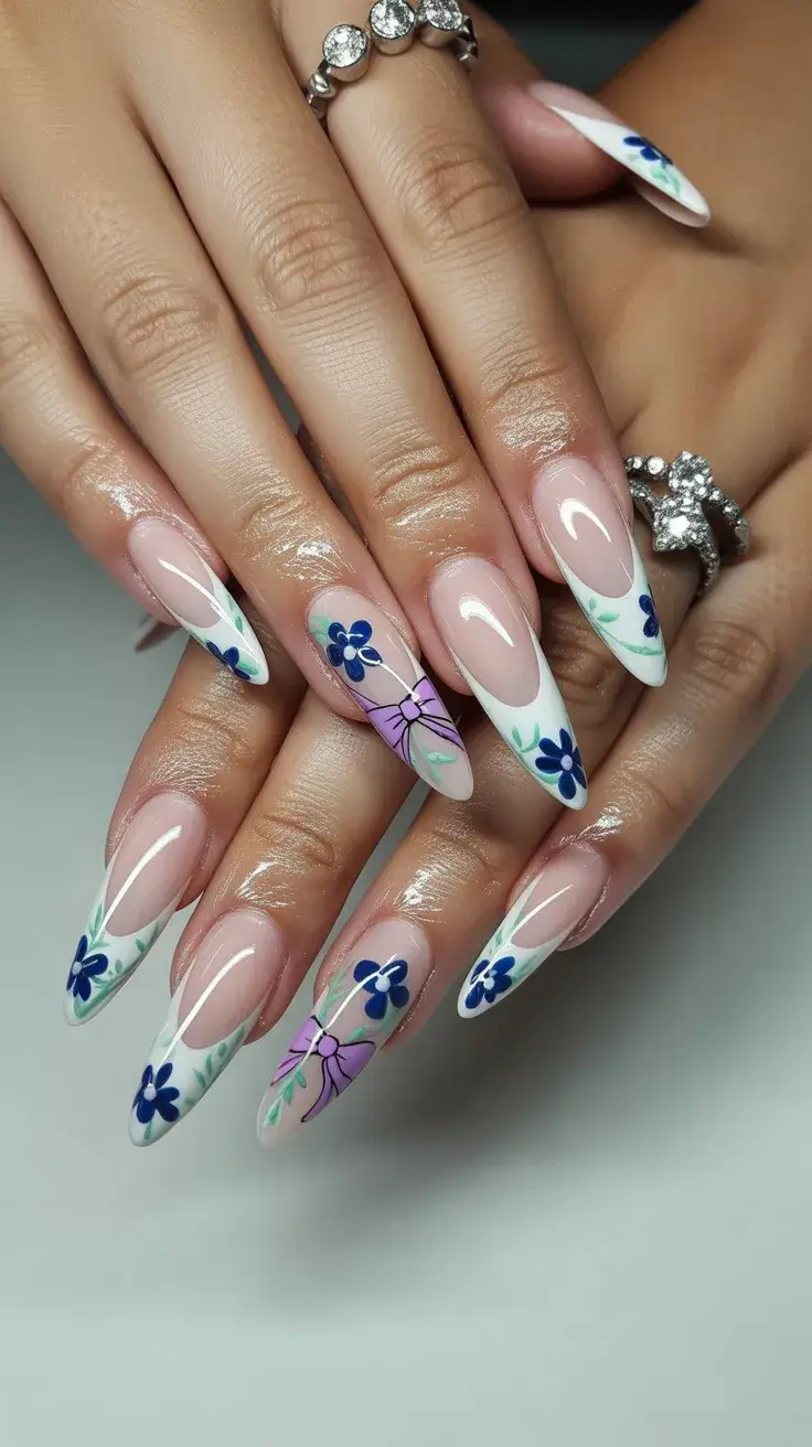 Easter Nails Ideas 2026 Elegant Floral French Tips for Easter