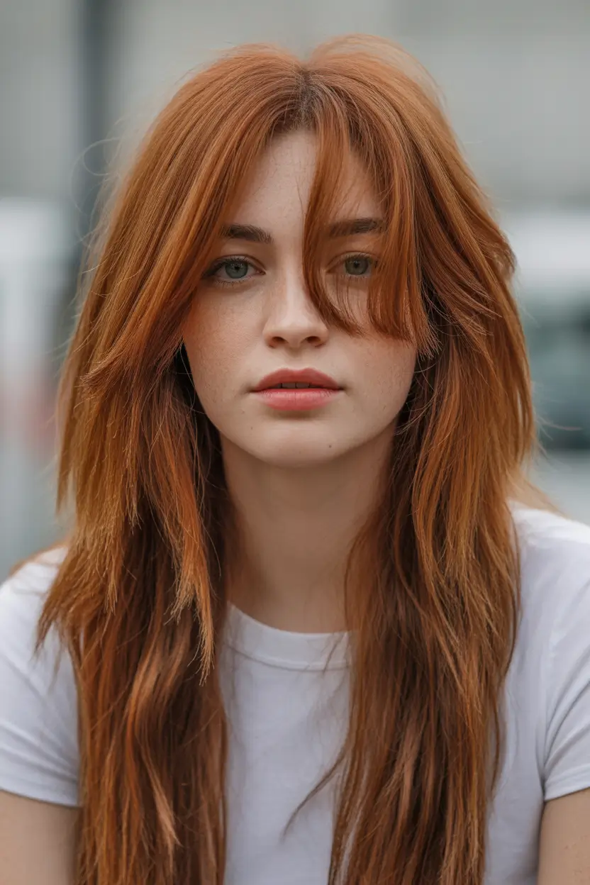 spring shag hairstyle 2026 Long Straight Shag with Wispy Spring Bangs