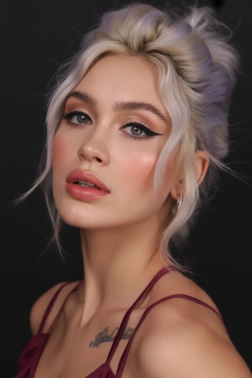 spring shag hairstyle 2026 Soft Blonde Shag Updo with Loose Face Layers