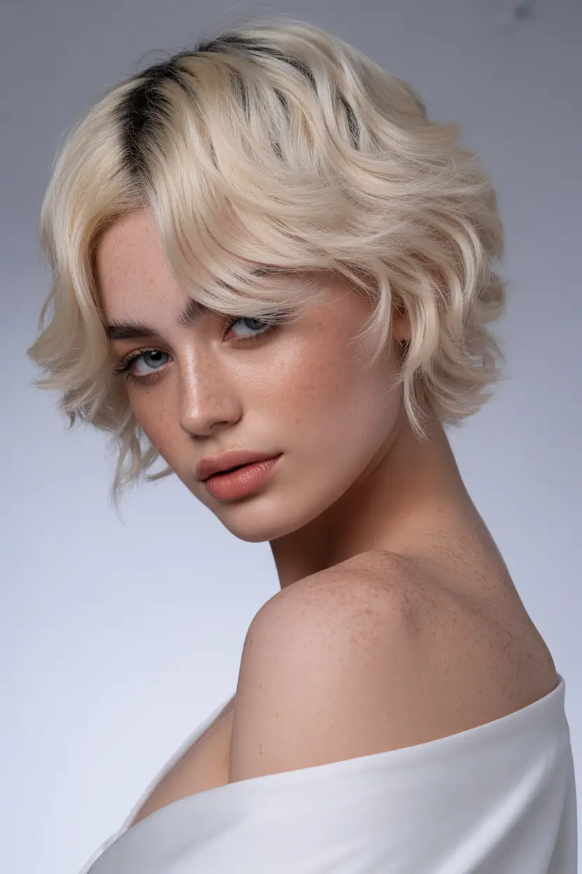 spring shag hairstyle 2026 Short Layered Blonde Shag with Soft Spring Texture