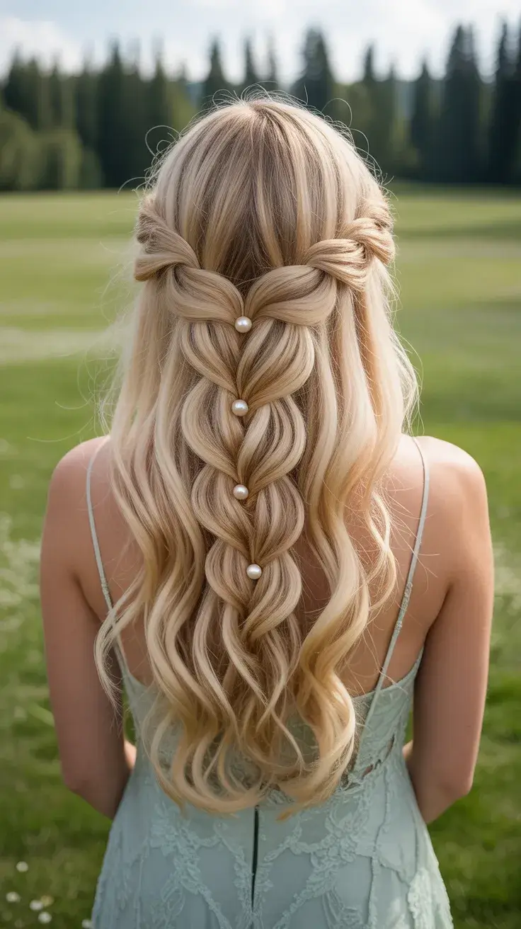 graduation hairstyles ideas 2026 Decorated braid with pearl accents for outdoor graduations
