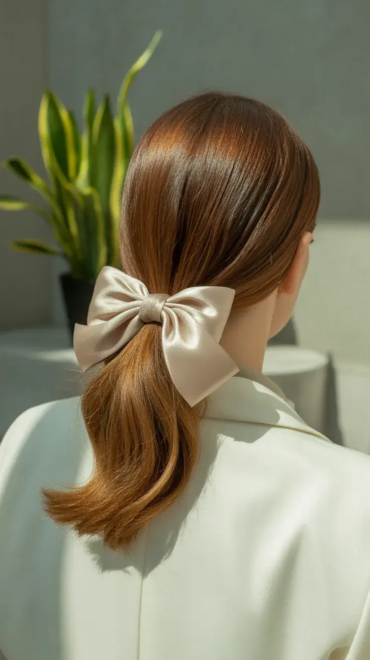 graduation hairstyles ideas 2026 Low Ponytail with Satin Bow