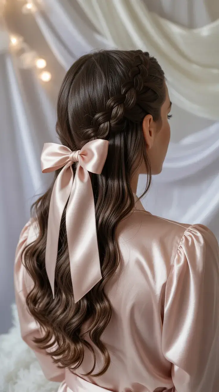 graduation hairstyles ideas 2026 Half Up Ribbon Braid